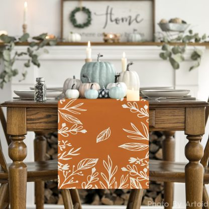 Pumpkin Orange Botanical Pattern Table Runner - Image 4