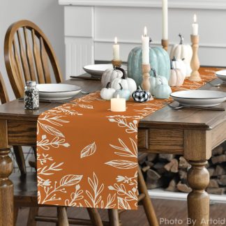 Pumpkin Orange Botanical Pattern Table Runner