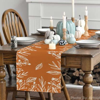 Pumpkin Orange Botanical Pattern Table Runner