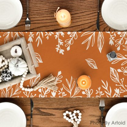 Pumpkin Orange Botanical Pattern Table Runner - Image 2