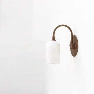 Brass gooseneck white capsule wall lamp