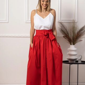 Red bow high waist long skirt