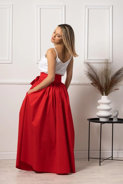 Red bow high waist long skirt - Image 3