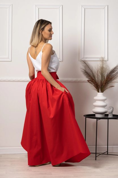 Red bow high waist long skirt - Image 2