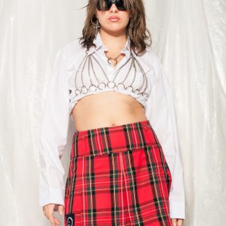 Red plaid pleated mini skirt