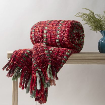 Red woven tassel throw blanket - Image 3
