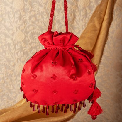 Ruby Red Tassel Potli Bag - Image 5