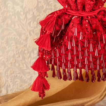 Ruby Red Tassel Potli Bag - Image 4