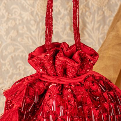 Ruby Red Tassel Potli Bag - Image 3