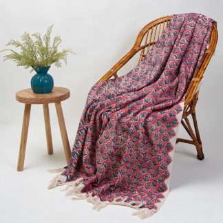 Ruby and Indigo Tile Tassel Woven Throw