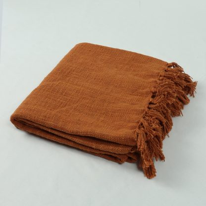 Rust Orange Fringed Woven Throw Blanket - Image 5