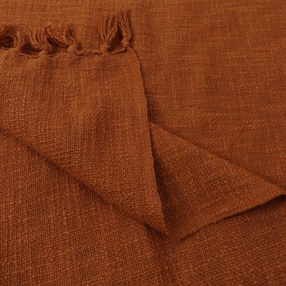 Rust Orange Fringed Woven Throw Blanket - Image 2