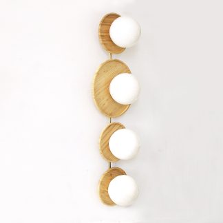 Four-pan wooden milky white glass ball wall lamp