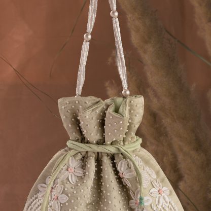 Sage Green Lace Potli Bag - Image 5