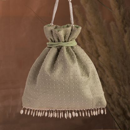 Sage Green Lace Potli Bag - Image 3