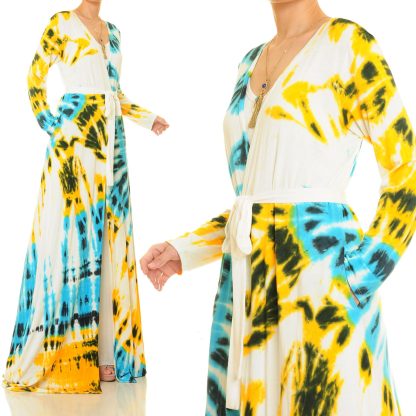 Sea Breeze Sunlight Blue and Yellow Lace-up Maxi Dress - Image 7