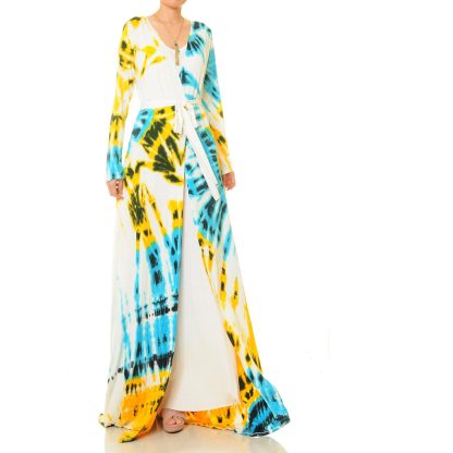 Sea Breeze Sunlight Blue and Yellow Lace-up Maxi Dress - Image 6