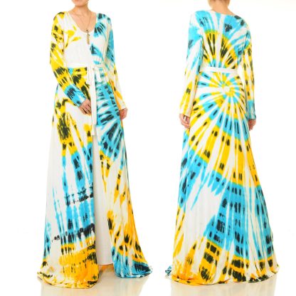 Sea Breeze Sunlight Blue and Yellow Lace-up Maxi Dress - Image 5