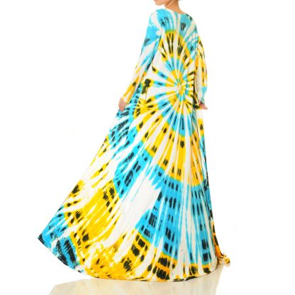 Sea Breeze Sunlight Blue and Yellow Lace-up Maxi Dress - Image 4
