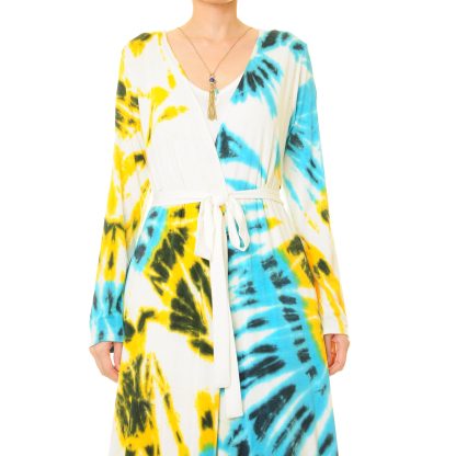 Sea Breeze Sunlight Blue and Yellow Lace-up Maxi Dress - Image 3