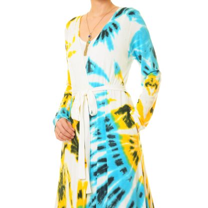 Sea Breeze Sunlight Blue and Yellow Lace-up Maxi Dress - Image 2