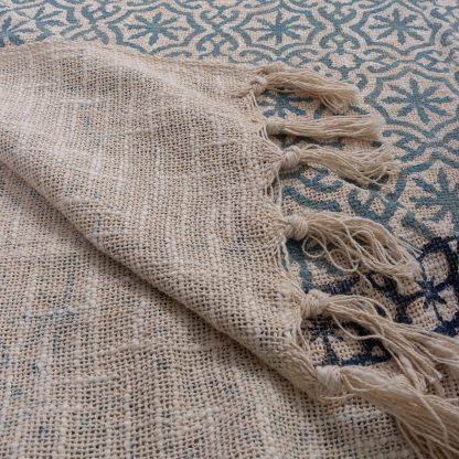 Seafoam tile-trimmed tassel woven throw blanket - Image 4