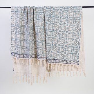 Seafoam tile-trimmed tassel woven throw blanket