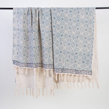 Seafoam tile-trimmed tassel woven throw blanket