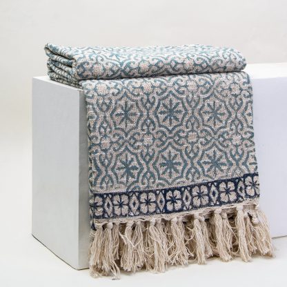 Seafoam tile-trimmed tassel woven throw blanket - Image 5