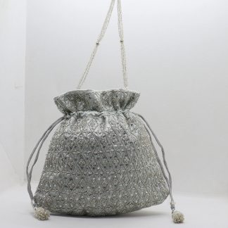 Silver-Grey Beaded Potli Bag