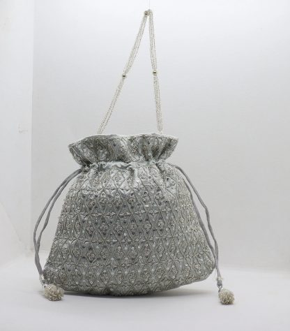 Silver-Grey Beaded Potli Bag