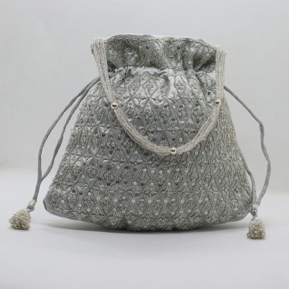 Silver-Grey Beaded Potli Bag - Image 3
