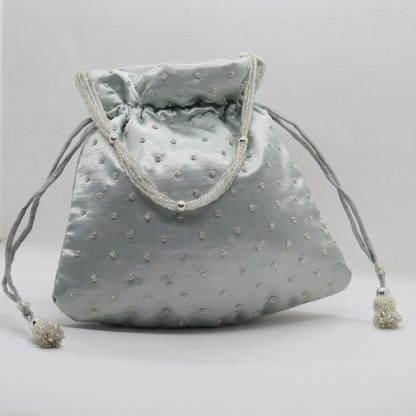 Silver-Grey Beaded Potli Bag - Image 2