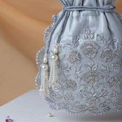 Silver and Blue Scalloped Potli Bag - Image 2