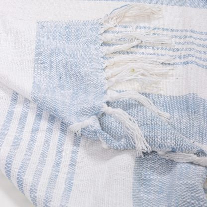 Sky blue coastal striped fringed woven throw blanket - Image 2