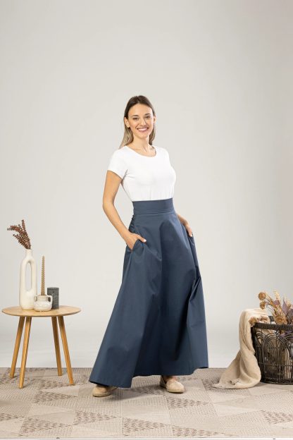 Slate Blue High Waist Maxi Skirt - Image 8