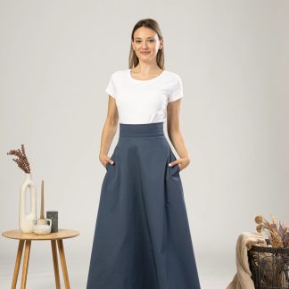 Slate Blue High Waist Maxi Skirt