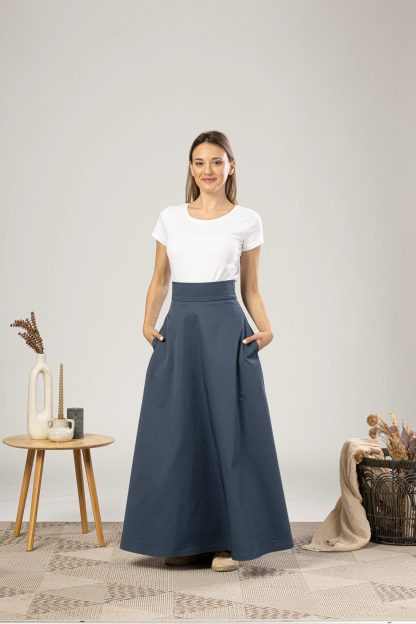 Slate Blue High Waist Maxi Skirt