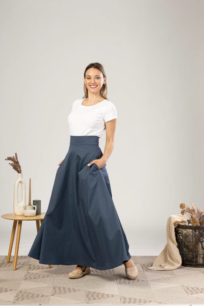 Slate Blue High Waist Maxi Skirt - Image 6
