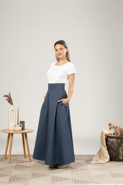 Slate Blue High Waist Maxi Skirt - Image 5