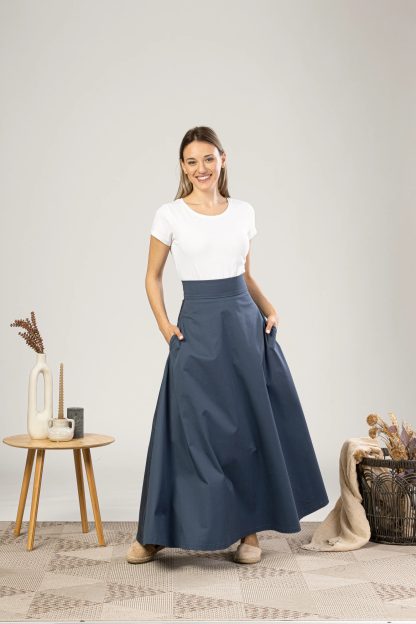 Slate Blue High Waist Maxi Skirt - Image 3