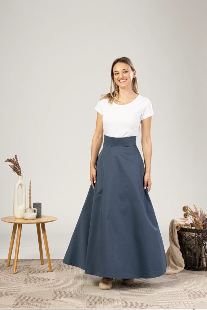 Slate Blue High Waist Maxi Skirt - Image 2