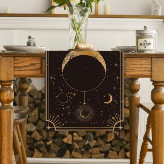 Starry sky, moon and sun table runner