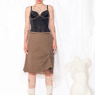 Taupe Asymmetric Wrap Midi Skirt