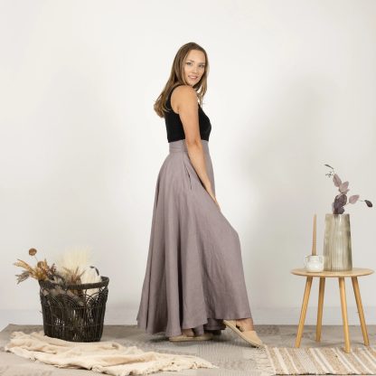 Taupe Linen Maxi Skirt - Image 7