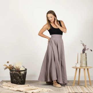 Taupe Linen Maxi Skirt