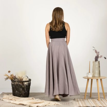 Taupe Linen Maxi Skirt - Image 2