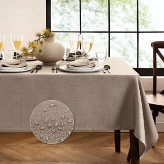 Taupe textured woven tablecloth