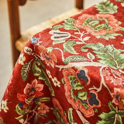 Terracotta Red Plant Embroidery Tablecloth - Image 8