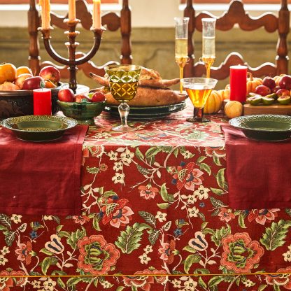 Terracotta Red Plant Embroidery Tablecloth - Image 5